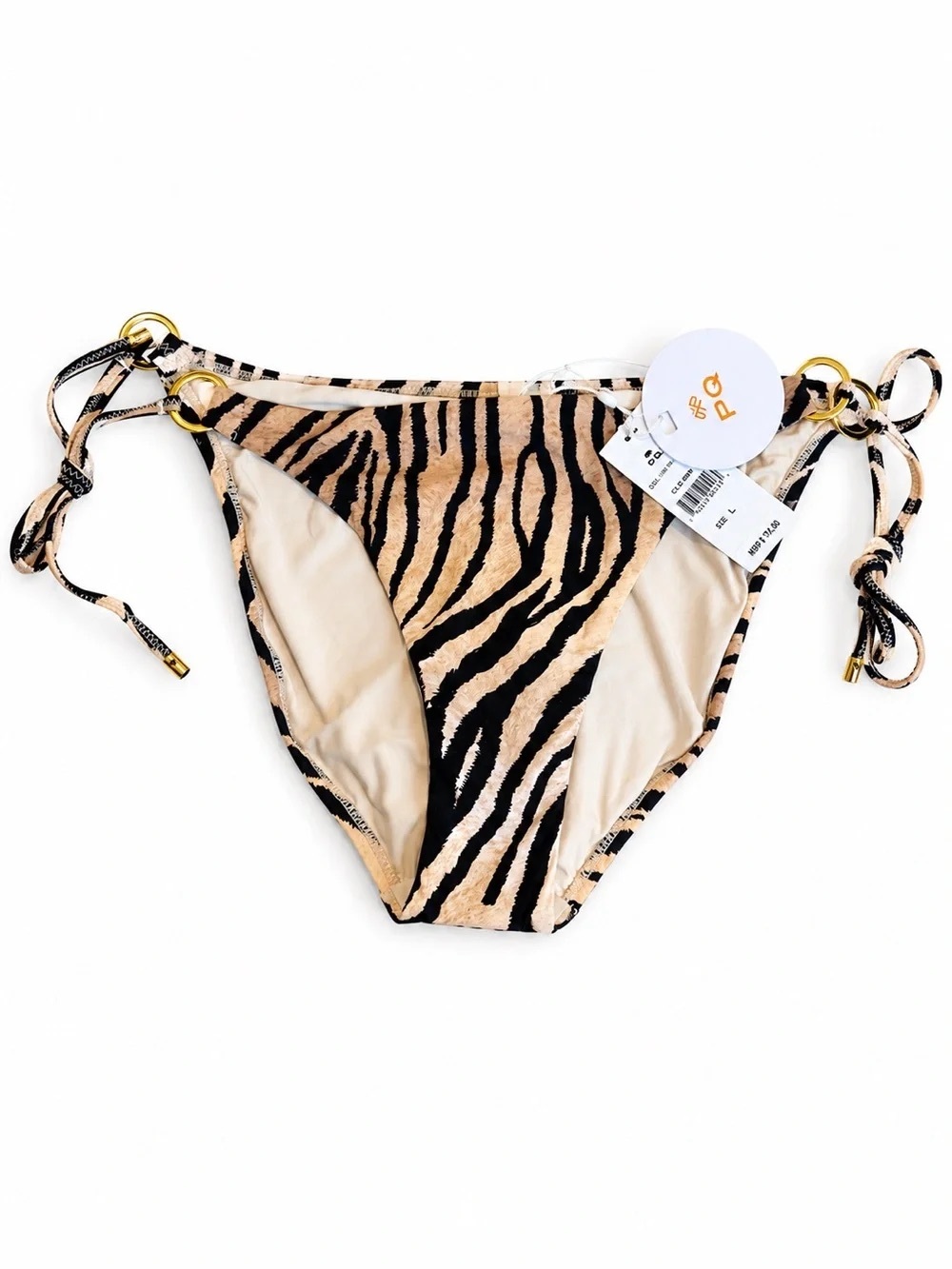New Philly Q PQ swim Zebra Print Link Tie Side Bikini Bottom‎ Size L